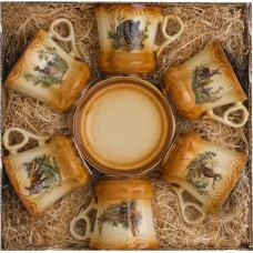 Кофейный набор KOZAP керамический в стиле Barocco из 6-ти чашек (5/457Т) с охотничьей тематикой модель 00010403 от Kozap